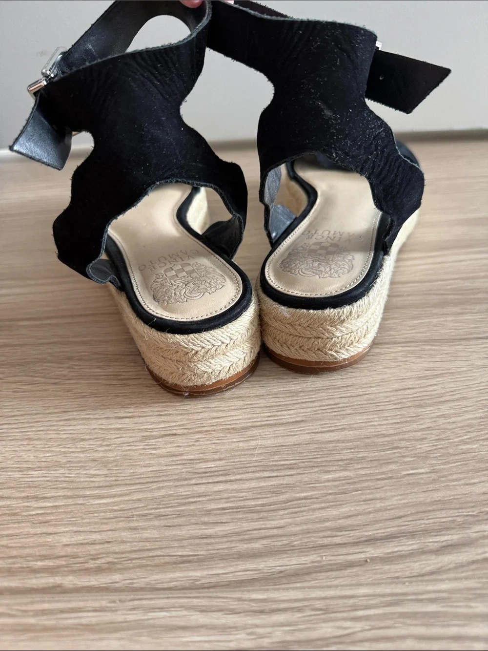 Vince Camuto Black Suede Scalloped Espadrille Sandals